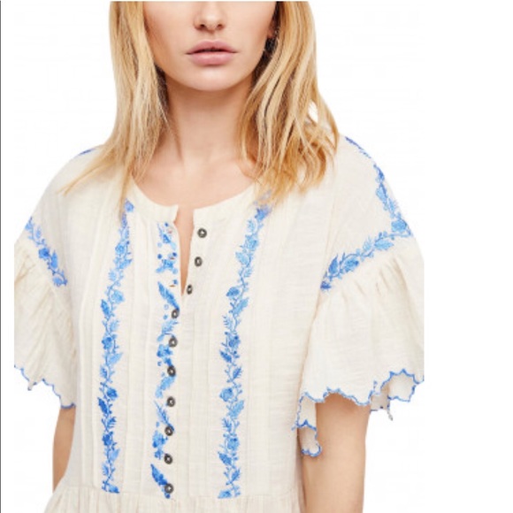 NWT FREE PEOPLE SANTIAGO EMBROIDERED MINI DRESS TUNIC Boho Cottagecore Romantic - Picture 3 of 7
